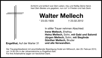 Traueranzeige von Walter Mellech von Hersbrucker Zeitung